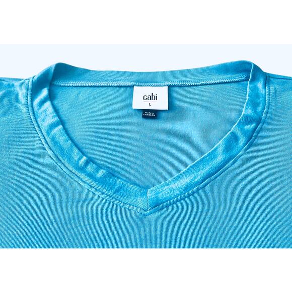 CABI LONG SLV PULL-OVER V-NECK TOP/T-SHIRT, WOMENS, L, SKY BLUE, RAYON/SPANDEX - Picture 2 of 11